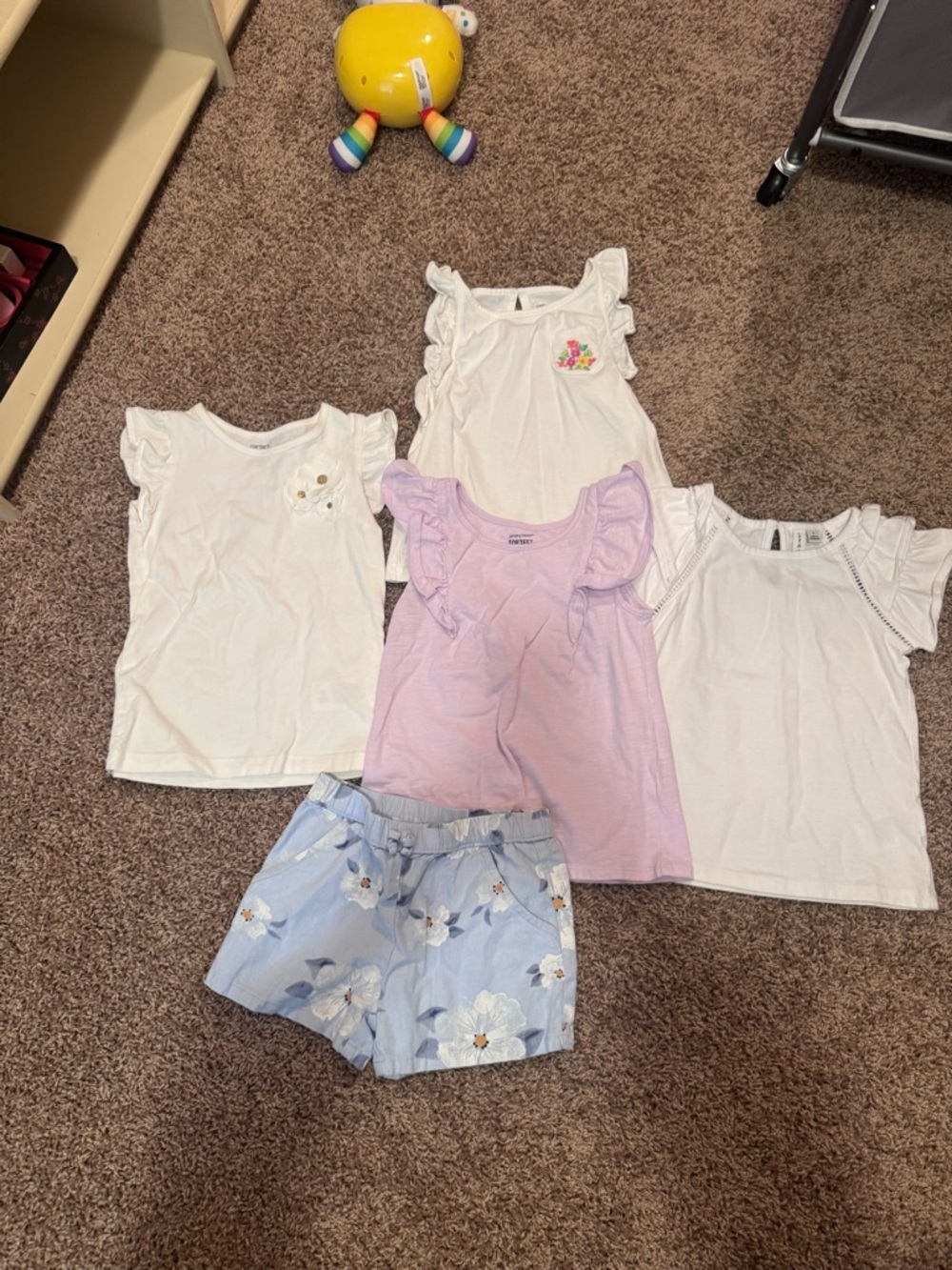 Janie and Jack White & Light Purple Tops with Blue Floral Shorts